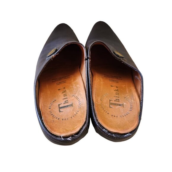Think! Brown Leather Pointed Toe Artsy Aladdin Lagenlook Mule Clog Heels Sz. 40 - Picture 5 of 8